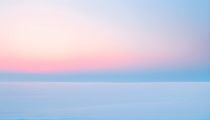 Obraz premium Illustration of a cold winter sunrise, represented by a minimalist gradient of soft pastel pinks and blues over a smooth, snow-covered horizon