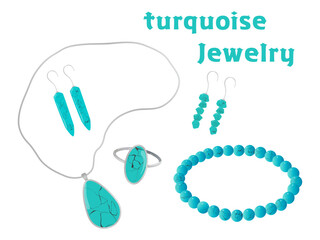 トルコ石のブレスレット、ピアス、指輪、ネックレスなどのアクセサリーセット