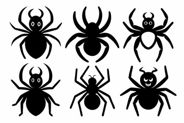 set of black spider silhouette, spider icon vector bundle, halloween spider set