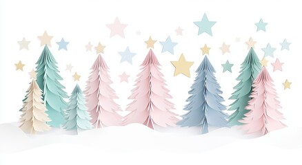 Obraz premium 3D render of cute Christmas trees on a white background
