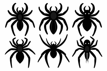 set of black spider silhouette, spider icon vector bundle, halloween spider set