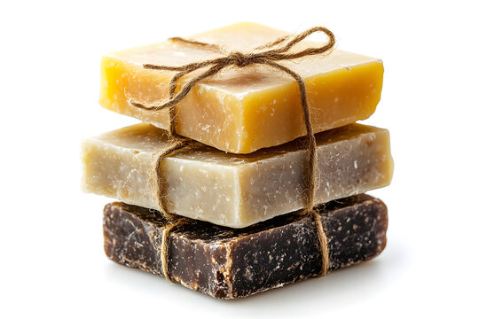 Bar of natural, handmade soap, isolated on a white background