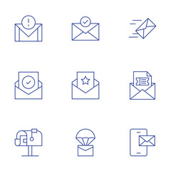 Mail icons set. Thin Line style, editable stroke. email, postbox, letter, mail, sms, invitation, success