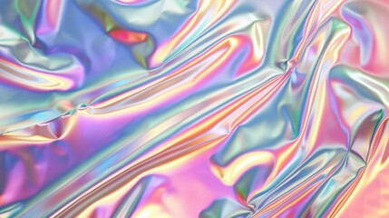 Obraz premium Photo of Holographic iridescent effect silk material close up. Background texture for backdrops or mapping