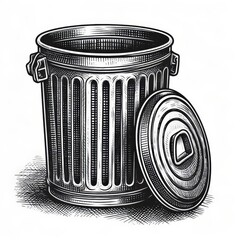 Metal trash can sketch engraving vector illustration. Scratch board style imitation. Hand drawn image.