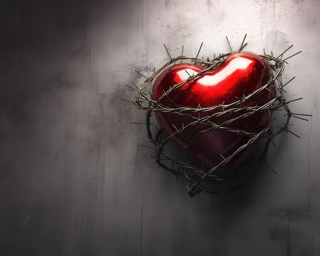 Heart with barbed wire wrapped around it, symbolizing pain and survival