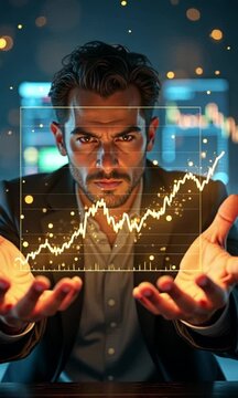 Man analyzes financial charts and data in a modern office 