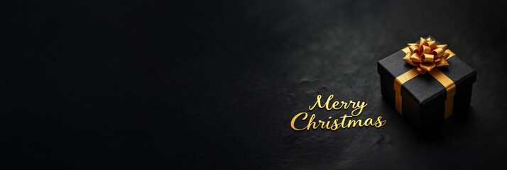 クリスマスバナー。黒と金色のシックなデザイン。プレゼントボックス。【クリスマスイメージ】