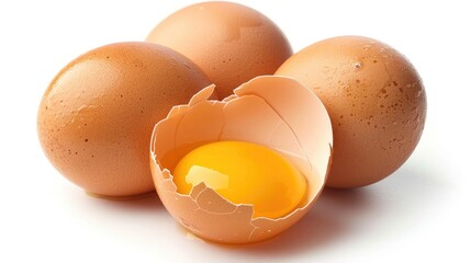 Close-up of a cracked egg with yolk visible.