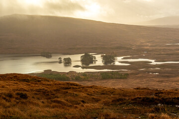 Beautiful views across Loch Ossian on the edge of Rannoch Moor, Scotland