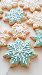 homemade cookies with a festive Christmas design, snowflakes and stars. preparation for the solemn event.