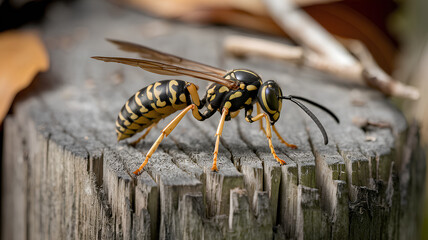 Macro 4K close-up shot of dirt dauber wasp