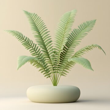 3D-rendered fern with large, exaggerated fronds