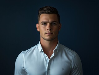 Obraz premium Portrait of a Serious Young Man in a White Shirt. Generative AI.