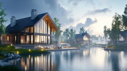 Obraz premium Inviting Coastal Properties with Serene Atmosphere