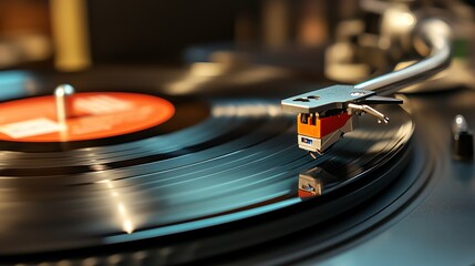Vinyl record on turntable in low light