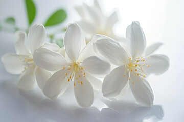 Fototapeta premium Delicate Jasmine Flowers Bloom Gracefully in a Serene Garden Setting at Dawn