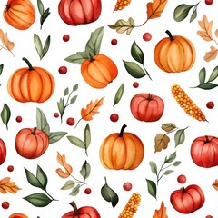 Autumn bounty: vibrant maple leaves surrounded by pumpkins, apples, and corn in a seasonal harvest display.