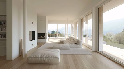 Modern Minimalist Living Room with Large Windows and Natural Light