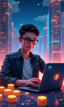 business man analyzes financial charts and data in a modern office 