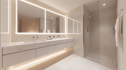Fototapeta premium Modern Bathroom with LED Backlit Mirrors Bathroom