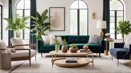 Fototapeta premium Scandinavian living room, simple and clean, bathed in natural light, minimalist decor.