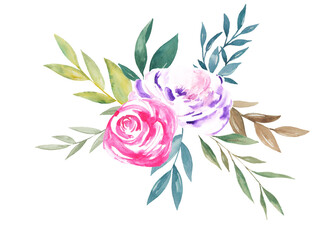 Watercolor Bouquet of Flowers Botanical 