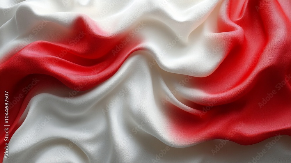 Poster a red and white fabric with a wave pattern