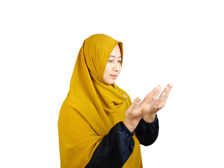 Asian muslim woman with hijab praying gesture. 