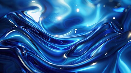 Abstract Blue Liquid Waves with Sparkles