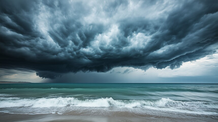 Obraz premium Intense Storm Clouds Rolling Over the Ocean Waves