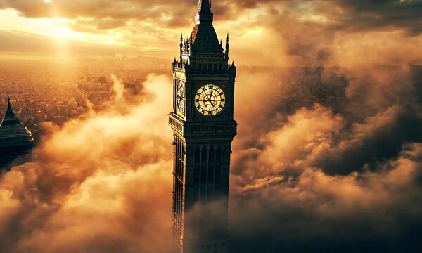 Big Ben Towering Above the Clouds
