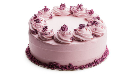 Pink birthday cake with candles 3d render icon isolated white background