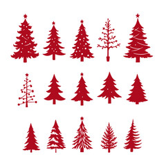 Obraz premium Red Christmas Tree Icons.