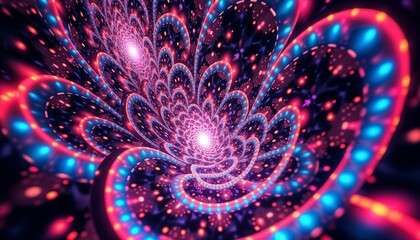 Vibrant Psychedelic Fractal Pattern with Neon Pink and Blue Spirals