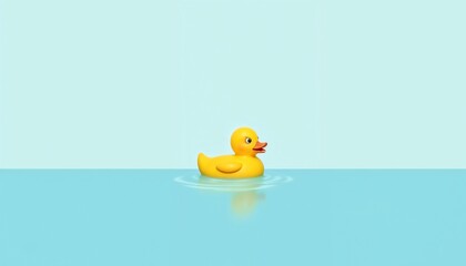 Cheerful Yellow Rubber Duck Swimming in Serene Blue Water [with copy space]