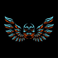 ILLUSTRATION 160 ABSTRACT VECTOR ART OF WINGED SKULL HEAD