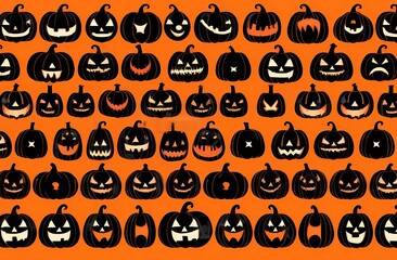 Fototapeta premium Halloween pumpkin black heads over orange background