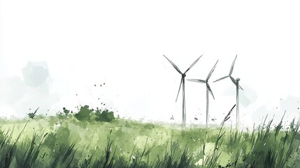 Hand-drawn sketch of wind turbines on a white background