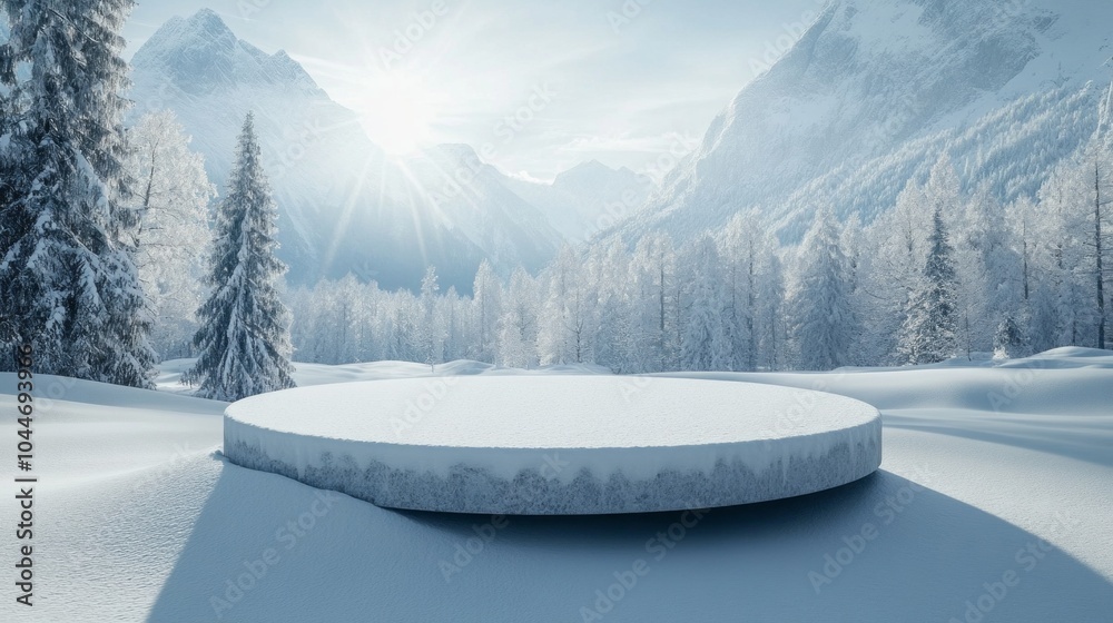 Poster a snow covered mountain range with a large
