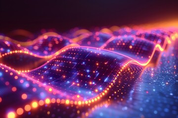 Futuristic Digital Waveforms with Neon Lights and Abstract Data Patterns for Technology Design