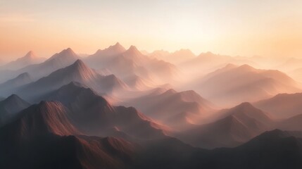 Misty Mountain Ranges in Soft Morning Light