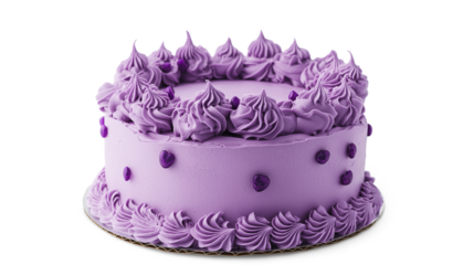 Purple birthday cake isolated white background