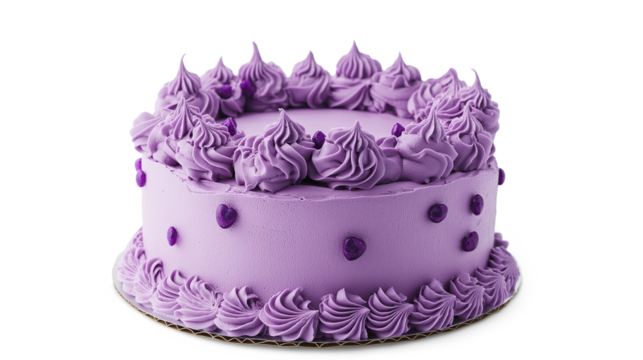Purple birthday cake isolated white background