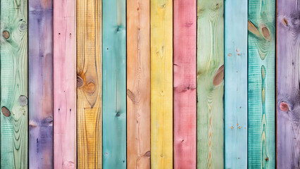 Pastel wooden fence with varied hues showcases a delightful spectrum, ideal as a vibrant background or surface, adding charm and a touch of whimsy to creative projects.