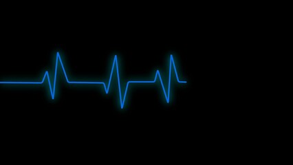 Glowing Blue ECG Line on Black Background, Heartbeat signal