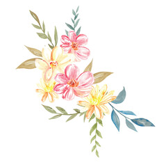 Watercolor Bouquet of Flowers Botanical 