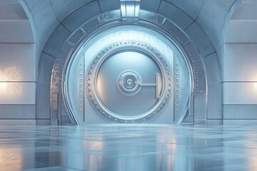 Large vault door in a metallic room. Perfect for conceptual photography.