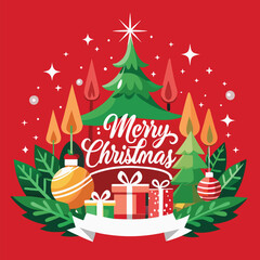 Merry Christmas scene with a festive red background and stylized lettering art. Generative AI.