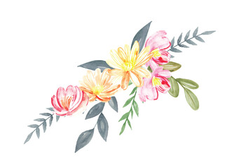 Watercolor Bouquet of Flowers Botanical 